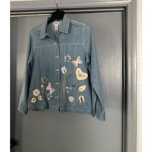 GRAFF By UM Company Womens floral beads Embroidered Denim Jean Jacket Sz Small